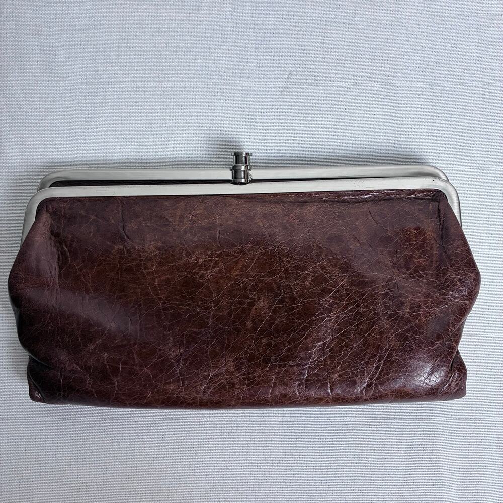 HOBO Rachel Brown Leather Kisslock Wallet Boho Coastal Cowgirl Vintage Frame